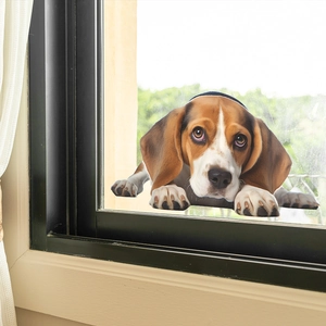 3D Beagle dog peeking window sticker with creative static UV decorative glass design