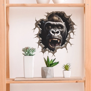3D-Gorilla-Wandaufkleber mit Mauerdurchbruch-Effekt für die Wohnzimmerwand