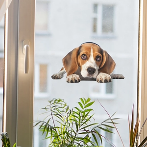 Lifelike 3D beagle dog glass window sticker for home decor with waterproof PVC material