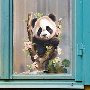 Autocollant de fenêtre panda mignon grimpant à un arbre pour décoration verre et mur