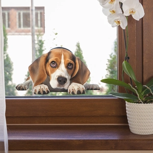 Peeking beagle puppy window static cling decal for glass decoration and cute home aesthetics