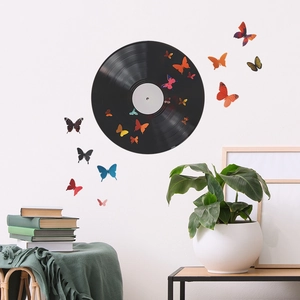 Vinyl record wall art with colorful decorative butterflies for home living room decor