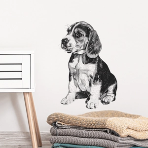 Sticker mural chiot beagle dessiné à la main pour décoration de chambre minimaliste