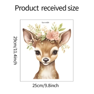 Detail showing cartoon deer wall sticker dimensions 29x25cm with floral wreath