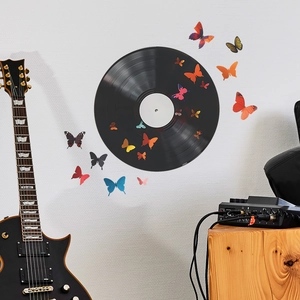 Vinyl Record 3D Butterfly Wall Sticker PVC Decorative Music Art Wall Decal For Living Room Bedroom Entrance Home Decor