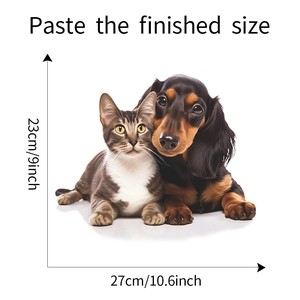 Detailed size specifications for realistic cat and dog cartoon bathroom wall stickers