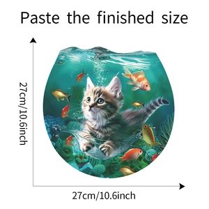 Detailed size specifications for underwater cat and fish 3D wall sticker 27x27cm