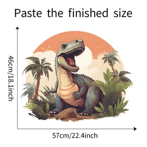 Detailed size guide for green cartoon dinosaur wall sticker with dimensions 46x57cm