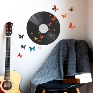 3D butterfly and vinyl record wall sticker set for creative home decor aesthetic
