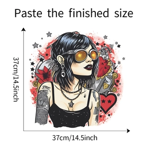 Detail showing the 37x37cm finished size of a gothic punk woman wall sticker decor