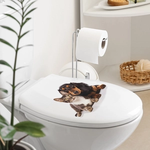 3D bathroom sticker with realistic dog and cat graphics for toilet lid decoration