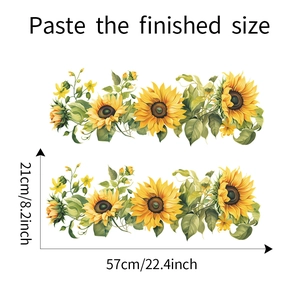 Detailed dimensions showing sunflower wall decals measuring 21cm by 57cm for home decor