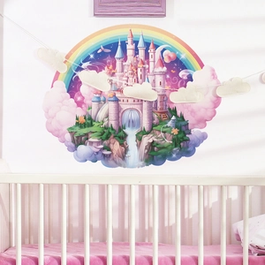 Round wall sticker with rainbow dream castle for kids bedroom and nursery decor