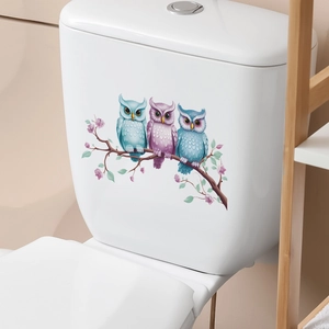 Adesivo per WC con gufo su ramo per parete del bagno e decorazione della casa