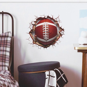 Sticker mural 3D ballon de football américain effet mur cassé pour chambre d'enfant