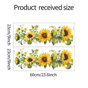 Detail view of sunflower wall decals measuring 23.6 x 9 inches for home decor