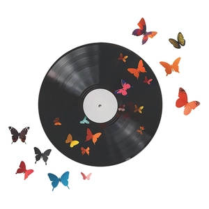 Classic vinyl record wall sticker with 18 colorful 3D butterflies for home decor