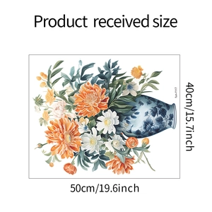 Creative vase wall sticker dimension 50x40cm with elegant flowers and porcelain patterns