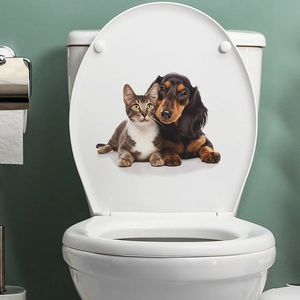 Realistic Cat And Dog Toilet Sticker Waterproof PVC Wall Decal For Bathroom Decor Cute Animal Removable Mural Poster