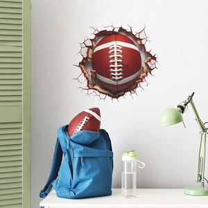 Sticker mural 3D effet mur brisé football décorant une chambre d'enfant moderne