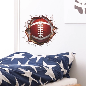 Sticker mural 3D football américain effet mur cassé pour chambre d'enfant sport