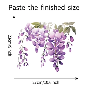 Detailed dimensions of purple wisteria flower wall sticker for bathroom decor