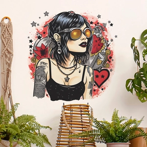 Punk Rock Tattoo Girl Wall Sticker PVC Removable Creative Decal For Bedroom Living Room Modern Home Decor Art Mural