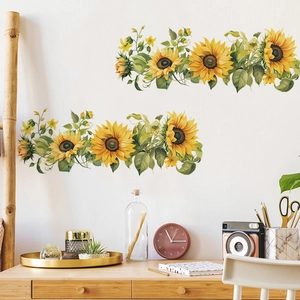 Sunflower PVC Wall Stickers Removable Botanical Floral Wall Decals For Bedroom Living Room Kitchen Home Decor fun-f105