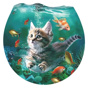 3D cartoon cat and goldfish underwater world waterproof bathroom toilet wall sticker