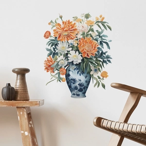 Creative wall sticker featuring a painted vase with flowers for modern home wall decor