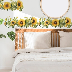 Self-adhesive yellow sunflower wall stickers for modern bedroom and living room decor