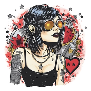 Creative punk style wall sticker featuring a cool woman with sunglasses and tattoos