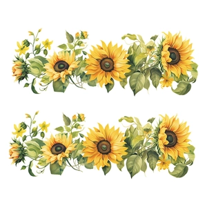 Vibrant sunflower wall stickers with green leaves for home decor, minimalist style
