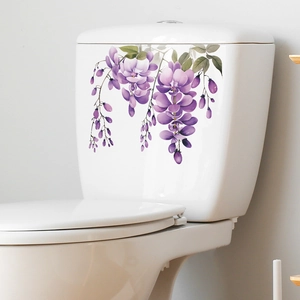 Waterproof purple wisteria flower wall stickers for bathroom toilet tank decoration