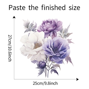 Detailed view of purple peony wall sticker dimensions 27cm by 25cm for bathroom decor