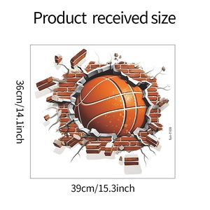 3D basketball wall sticker layout showing dimensions of 39x36cm for boys bedroom
