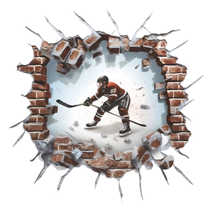 3D cracked wall hockey player wall sticker for kids bedroom creative sports wall decal