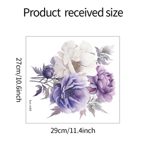 Detailed view of 27x29cm watercolor purple peony flower wall sticker size dimensions