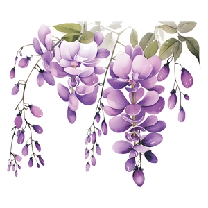 Watercolour purple wisteria flower wall sticker for bathroom decor on white background