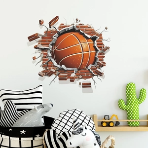 3D Basketball Broken Wall Sticker PVC Waterproof Art Mural For Boys Bedroom Living Room Home Sports Decor Modern Style