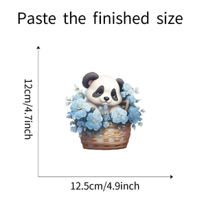 Detail view of cartoon panda wall sticker with size labels 12cm by 12.5cm on white background