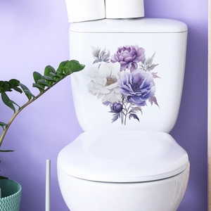 Purple and white peony floral wall sticker for bathroom toilet and water tank decoration