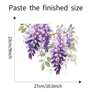Detailed size map of purple flower vine wall stickers measuring 27cm x 23cm