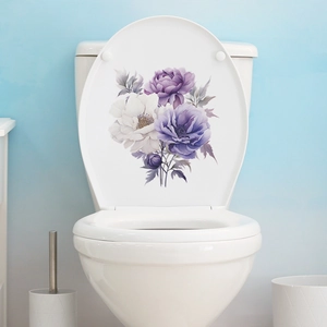 Purple Peony Floral Toilet Sticker Waterproof PVC Bathroom Wall Decal Modern Flower Mural For Toilet Seat Decoration