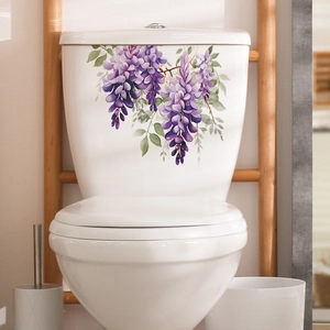 Elegant purple wisteria flower wall stickers for bathroom toilet tank decoration
