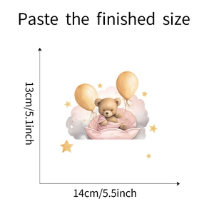 Cartoon teddy bear on cloud switch sticker dimensions and measurement details