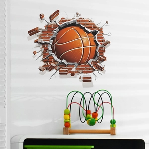 3D basketball wall sticker with cracked brick wall effect for bedroom home decoration
