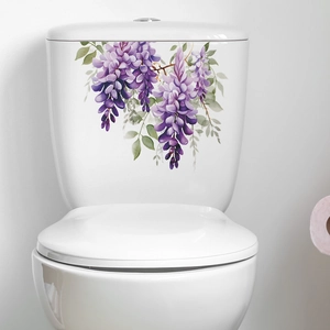 Waterproof purple wisteria flower wall stickers for bathroom toilet tank decoration