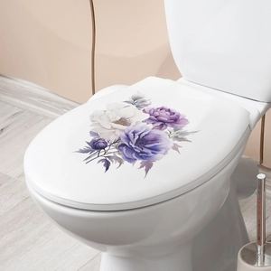 Elegant purple and white peony flower wall stickers for bathroom toilet lid decoration