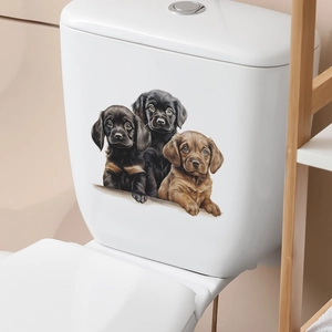 Three Labrador puppies cute cartoon waterproof PVC toilet and wall decorative stickers